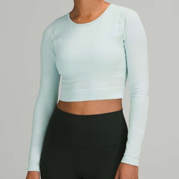 Lululemon Tops - Lululemon Ebb to Street Long Sleeve Shirt Sz 8 Padded Crop Top Delicate Mint